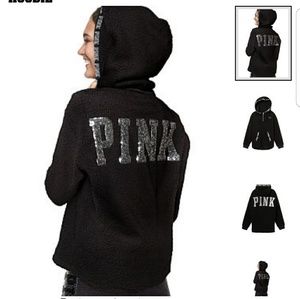 * SOLD * VS PINK half zip bling sherpa hoodie